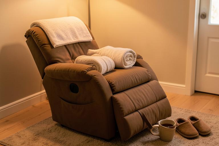 Spa recliner with warm towels and tea for the calf and ankle finish