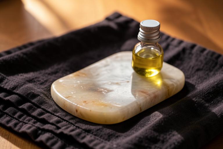 Jade gua sha board and massage oil prepared before the session