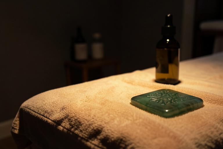 Gua sha board and oil on the treatment table for back and shoulder work