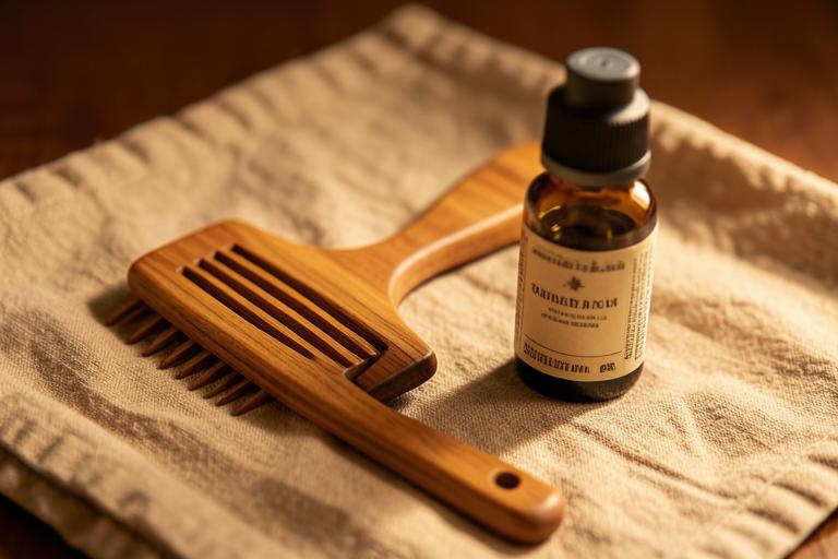 Wooden scalp comb and herbal oil used for scalp and temple pressure points